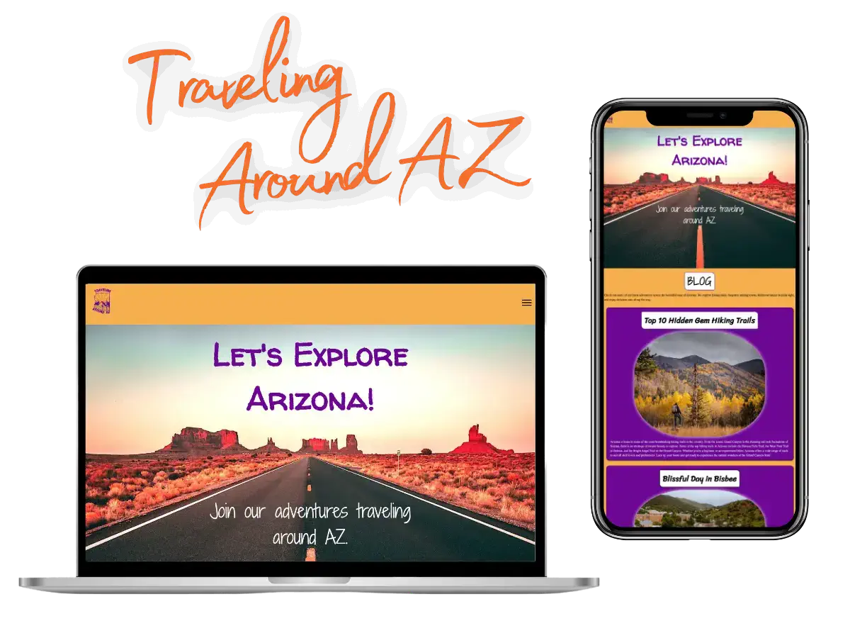 preview of the Traveling Around AZ landing page displayed on a laptop and mobile device